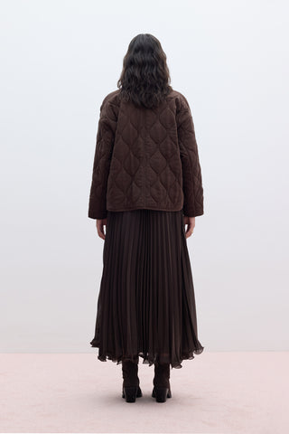 Buttoned Short Quilted Jacket Dark Brown