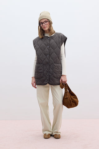 Quilted Pocketed Vest Brown