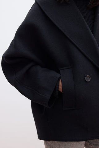 Italian Cachet Double-Breasted Coat Black