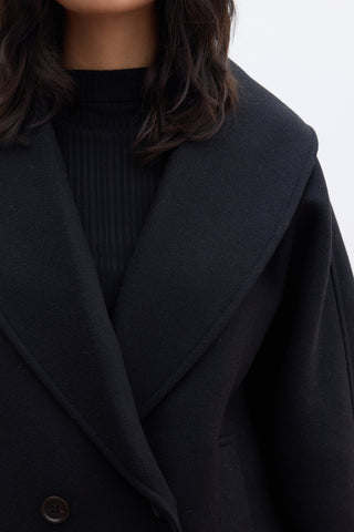 Italian Cachet Double-Breasted Coat Black