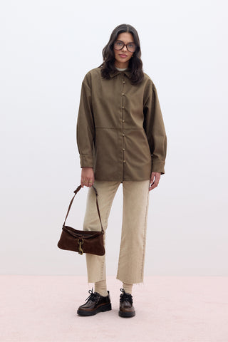 Faux Suede Shirt Khaki