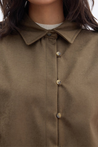 Faux Suede Shirt Khaki