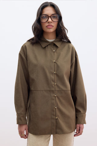 Faux Suede Shirt Khaki