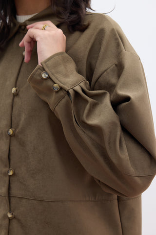Faux Suede Shirt Khaki