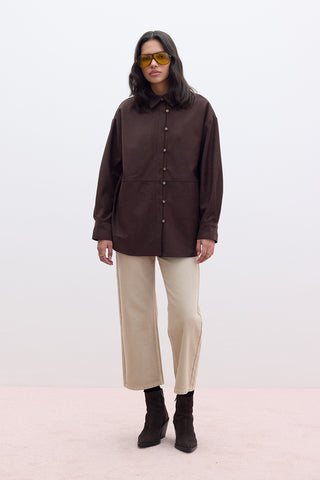Faux Suede Shirt Dark Brown