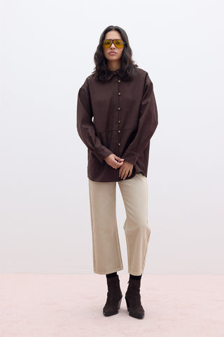 Faux Suede Shirt Dark Brown