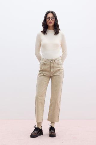 Straight High-Waist Jeans Camel