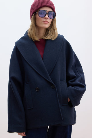 Italian Cachet Double-Breasted Coat Navy Blue