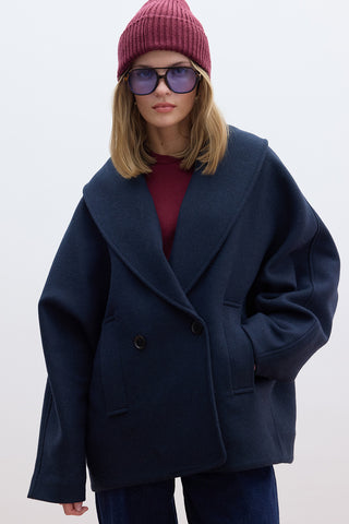 Italian Cachet Double-Breasted Coat Navy Blue