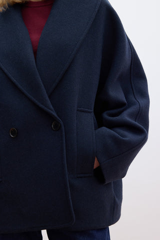 Italian Cachet Double-Breasted Coat Navy Blue