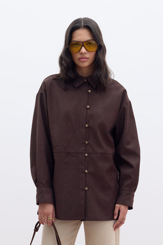 Faux Suede Shirt Dark Brown