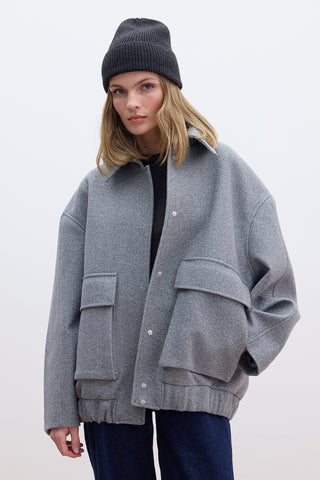 Oversize Wool Blend Bomber Jacket Grey