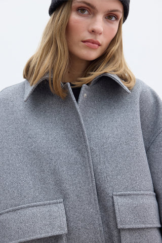 Oversize Wool Blend Bomber Jacket Grey