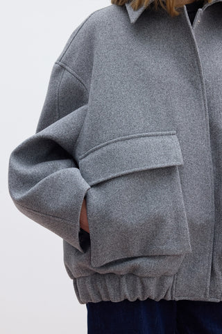 Oversize Wool Blend Bomber Jacket Grey