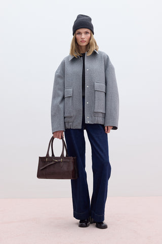 Oversize Wool Blend Bomber Jacket Grey