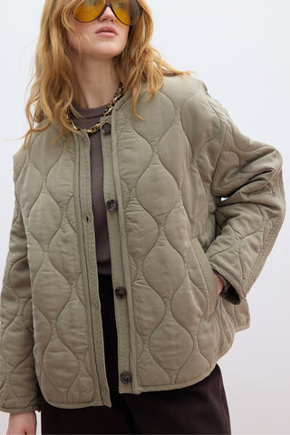 Buttoned Short Quilted Jacket Green