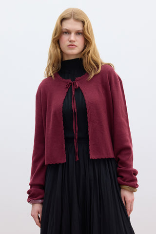 Soft Knit Cardigan With Lacing Burgundy