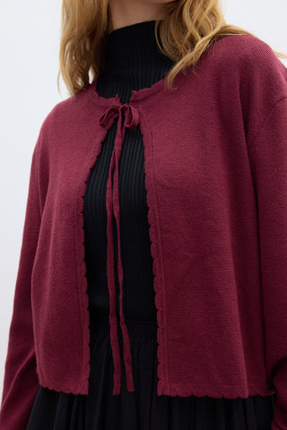 Soft Knit Cardigan With Lacing Burgundy