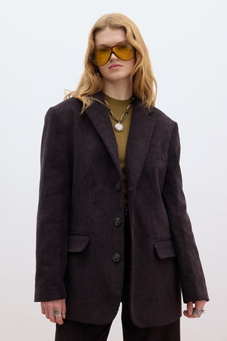 Ribbed Velvet Blazer Dark Brown