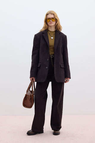 Ribbed Velvet Blazer Dark Brown