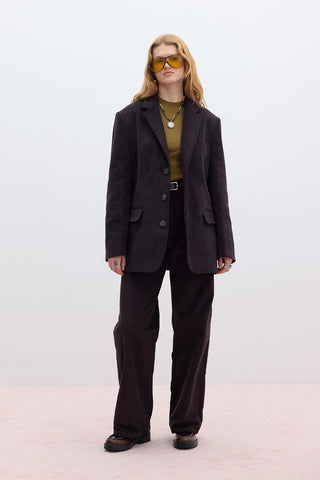 Ribbed Velvet Blazer Dark Brown