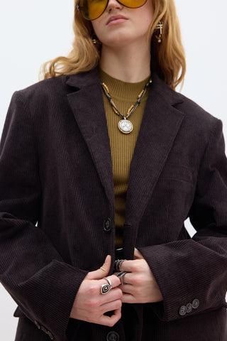 Ribbed Velvet Blazer Dark Brown