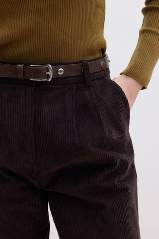 Ribbed Velvet Straight Fit Trousers Dark Brown