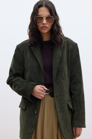 Ribbed Velvet Blazer Khaki