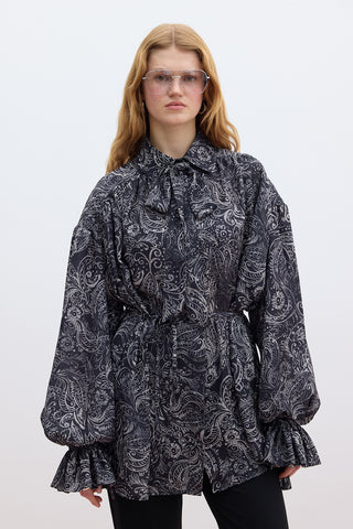 Patterned Tie Detail Shirt Freesia