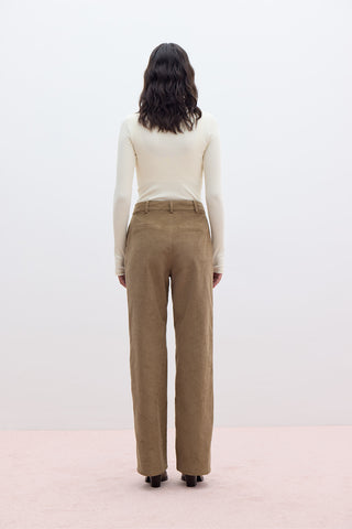 Ribbed Velvet Straight Fit Trousers Camel