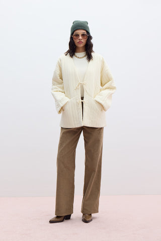 Ribbed Velvet Straight Fit Trousers Camel