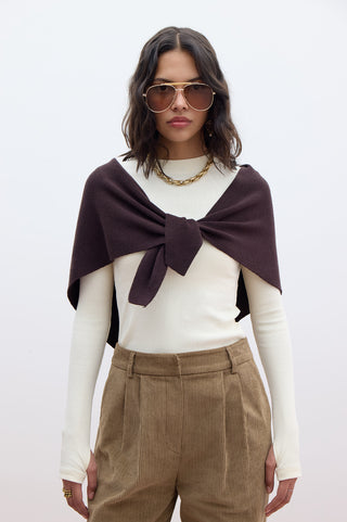 Soft Knit Triangle Scarf Brown