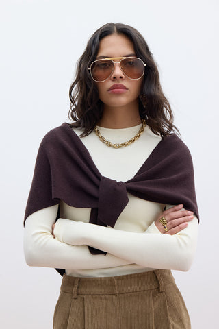 Soft Knit Triangle Scarf Brown