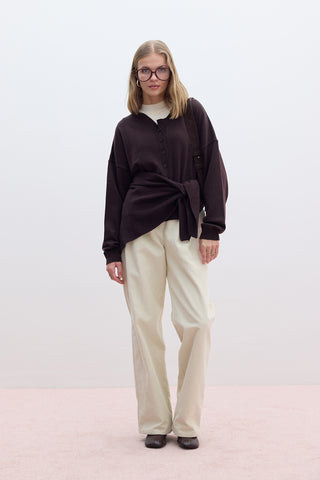 Ribbed Velvet Straight Fit Trousers Vanilla