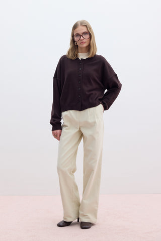 Ribbed Velvet Straight Fit Trousers Vanilla