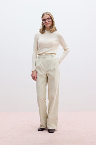 Ribbed Velvet Straight Fit Trousers Vanilla