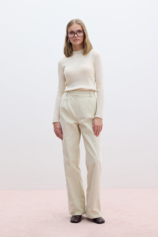 Ribbed Velvet Straight Fit Trousers Vanilla