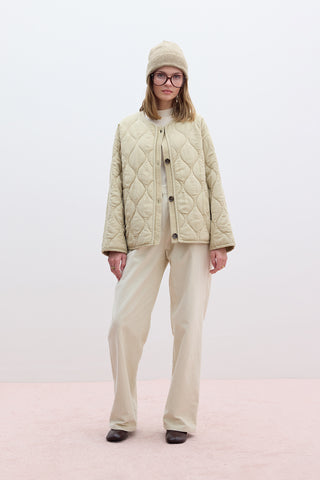 Buttoned Short Quilted Jacket Sand