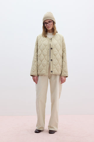 Buttoned Short Quilted Jacket Sand