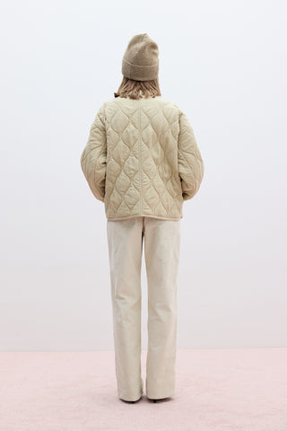 Buttoned Short Quilted Jacket Sand