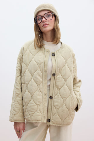 Buttoned Short Quilted Jacket Sand