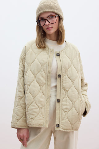 Buttoned Short Quilted Jacket Sand