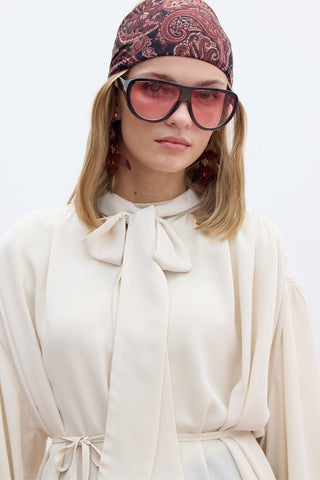 Tie Detail Balloon Sleeve Shirt Beige