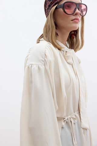 Tie Detail Balloon Sleeve Shirt Beige