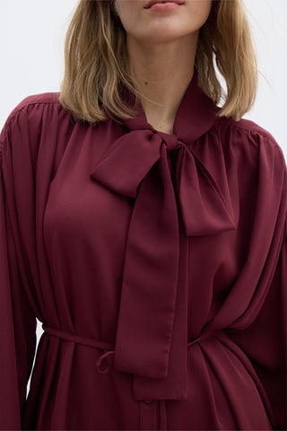 Tie Detail Balloon Sleeve Shirt Burgundy