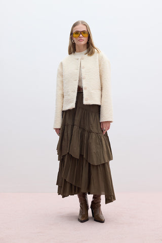 Tiered Boho Voile Skirt Khaki