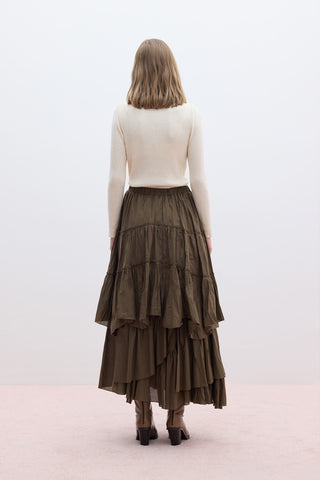 Tiered Boho Voile Skirt Khaki