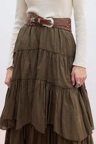 Tiered Boho Voile Skirt Khaki