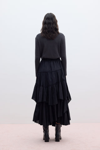 Katmanlı Boho Vual Etek Siyah