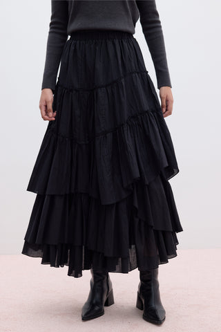 Tiered Boho Voile Skirt Black